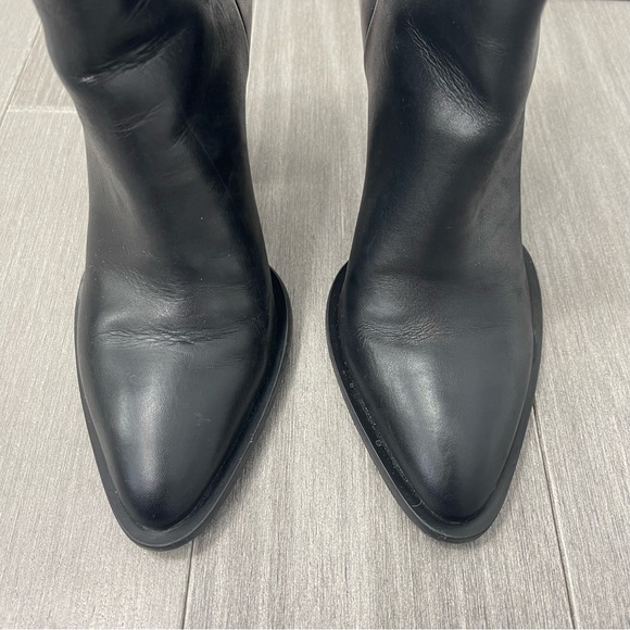 VINCE Erving Western Ankle Bootie Black Leather Stacked Heel Pointed Toe Boots 6 - Picture 7 of 16